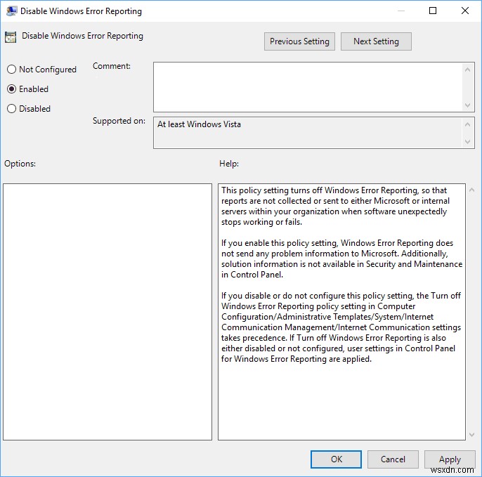 เปิดใช้งานหรือปิดใช้งานการรายงานข้อผิดพลาดของ Windows ใน Windows 10