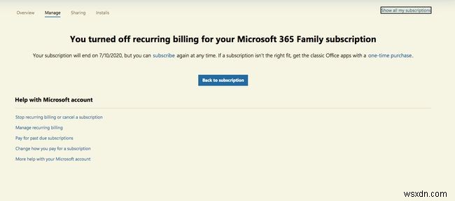 วิธียกเลิก Microsoft 365