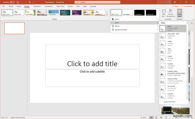 เปลี่ยนแบบอักษรเริ่มต้นใน Microsoft Office