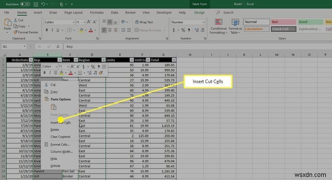 วิธีการย้ายคอลัมน์ใน Excel