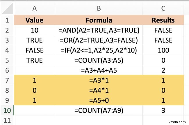 วิธีการใช้ค่าบูลีน (ค่าตรรกะ) ใน Excel 