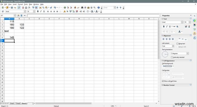 วิธีเพิ่มคอลัมน์หรือแถวของตัวเลขใน Open Office Calc