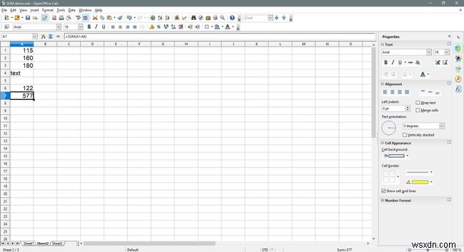 วิธีเพิ่มคอลัมน์หรือแถวของตัวเลขใน Open Office Calc