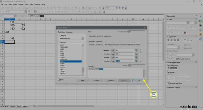 วิธีเพิ่มคอลัมน์หรือแถวของตัวเลขใน Open Office Calc