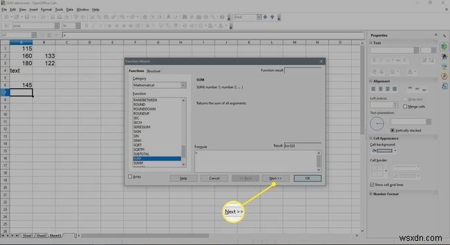 วิธีเพิ่มคอลัมน์หรือแถวของตัวเลขใน Open Office Calc