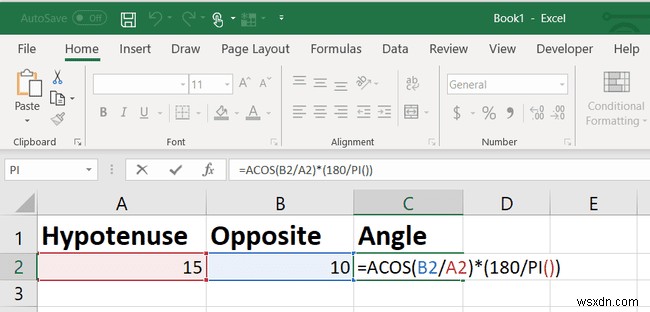 ฟังก์ชัน Excel TAN:วิธีหามุมสัมผัส