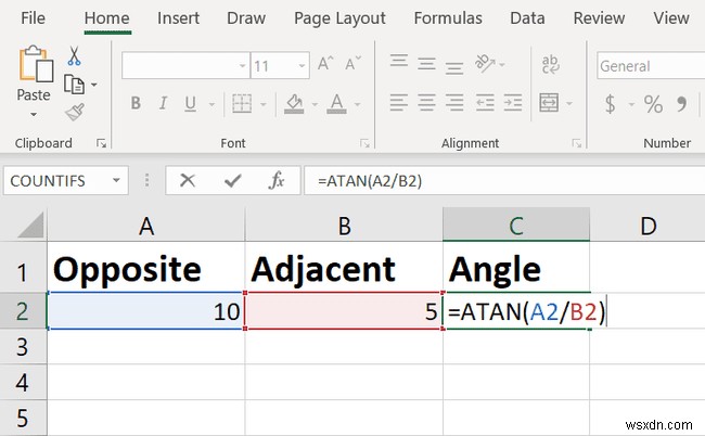 ฟังก์ชัน Excel TAN:วิธีหามุมสัมผัส