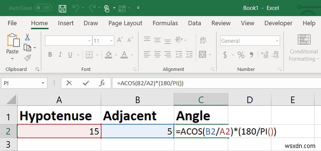 ฟังก์ชัน Excel TAN:วิธีหามุมสัมผัส