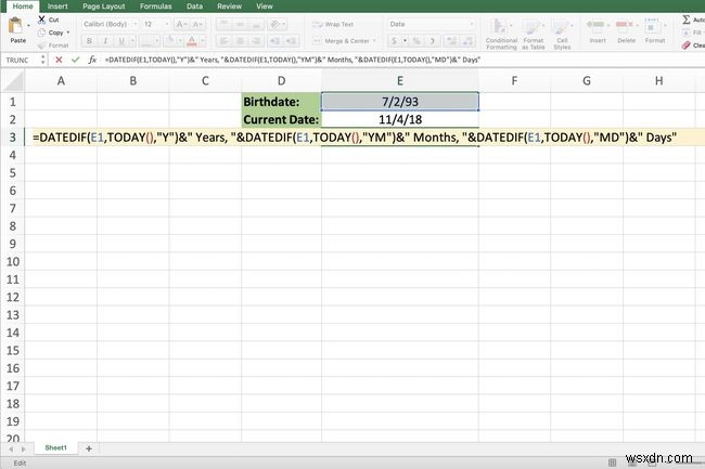 คำนวณอายุปัจจุบันของคุณด้วยฟังก์ชัน Excel DATEDIF 