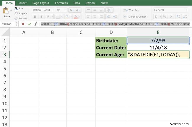 คำนวณอายุปัจจุบันของคุณด้วยฟังก์ชัน Excel DATEDIF 