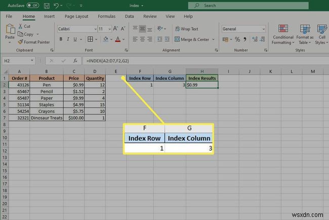 วิธีใช้ฟังก์ชัน Excel INDEX