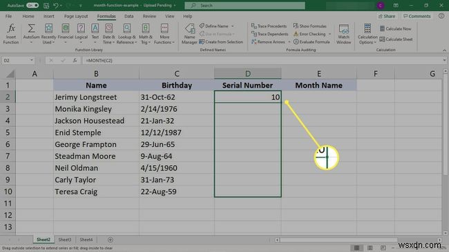 วิธีใช้สูตรเดือนใน Excel