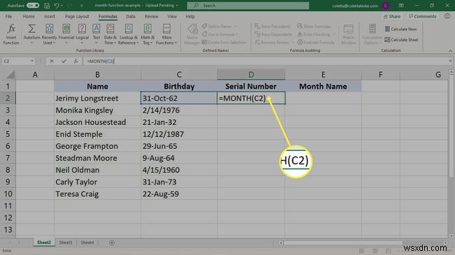 วิธีใช้สูตรเดือนใน Excel