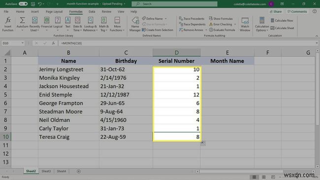 วิธีใช้สูตรเดือนใน Excel