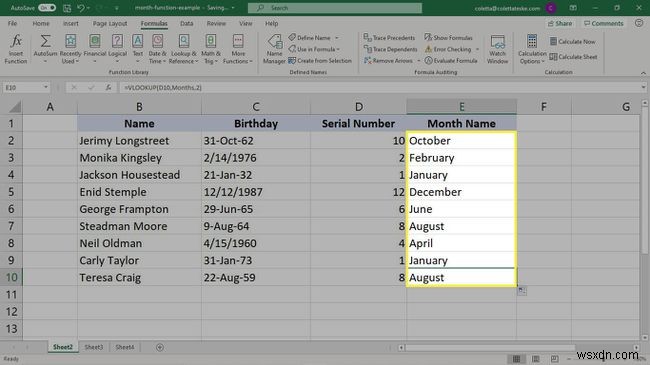 วิธีใช้สูตรเดือนใน Excel
