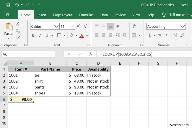 วิธีใช้ฟังก์ชัน LOOKUP ใน Excel