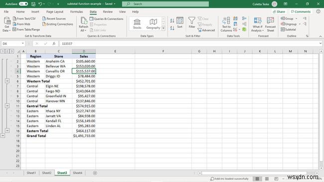 วิธีใช้ฟังก์ชันผลรวมย่อยของ Excel