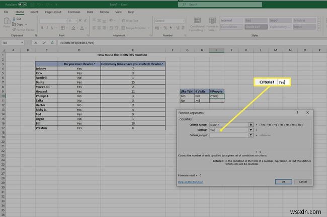 วิธีใช้ฟังก์ชัน COUNTIFS ใน Excel