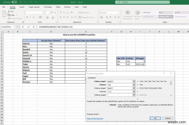 วิธีใช้ฟังก์ชัน COUNTIFS ใน Excel