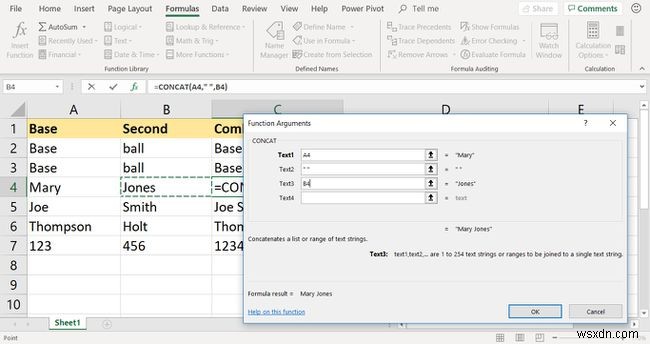 วิธีใช้ฟังก์ชัน Excel CONCATENATE เพื่อรวมเซลล์