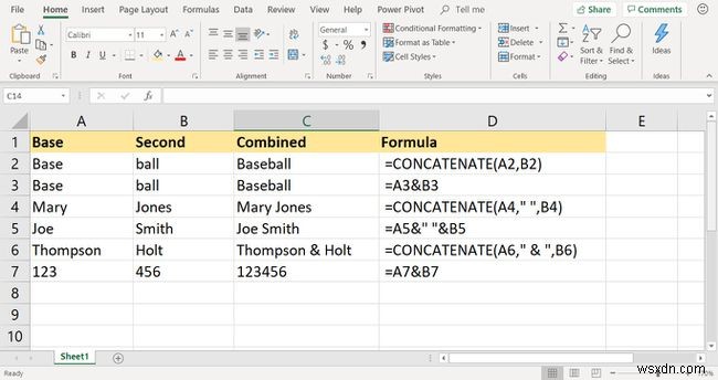 วิธีใช้ฟังก์ชัน Excel CONCATENATE เพื่อรวมเซลล์