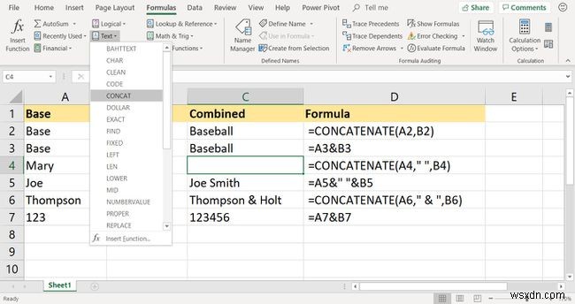 วิธีใช้ฟังก์ชัน Excel CONCATENATE เพื่อรวมเซลล์