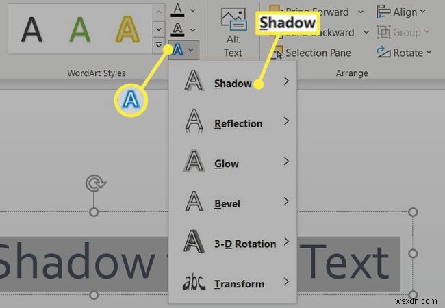 วิธีการใช้เงาข้อความใน PowerPoint