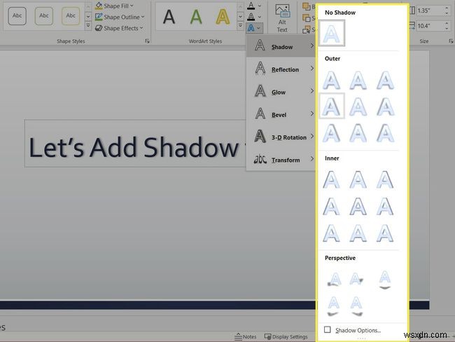 วิธีการใช้เงาข้อความใน PowerPoint