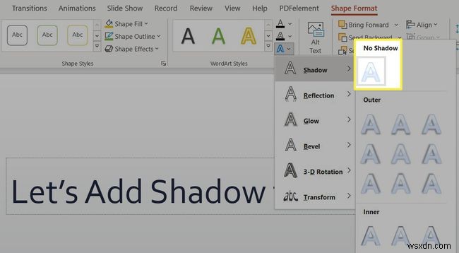 วิธีการใช้เงาข้อความใน PowerPoint