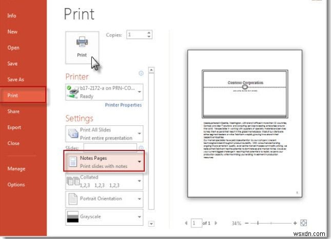 วิธีพิมพ์สไลด์ PowerPoint ด้วยโน้ต