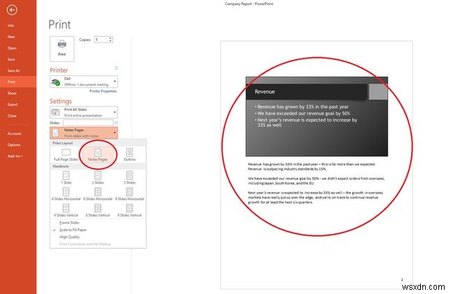 วิธีพิมพ์สไลด์ PowerPoint ด้วยโน้ต