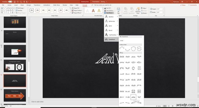 วิธีใช้ข้อความโค้งใน PowerPoint