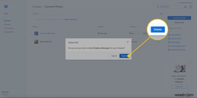 วิธีการลบไฟล์จาก Dropbox