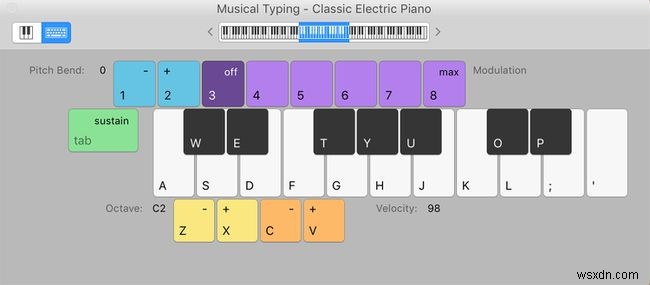 เปลี่ยนคีย์บอร์ด Mac ของคุณให้เป็นเปียโน GarageBand