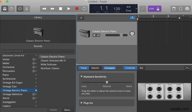 เปลี่ยนคีย์บอร์ด Mac ของคุณให้เป็นเปียโน GarageBand