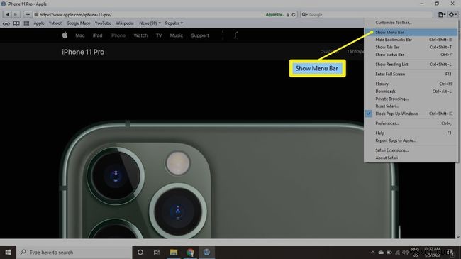 วิธีแสดงแถบเมนูใน Safari สำหรับ Windows