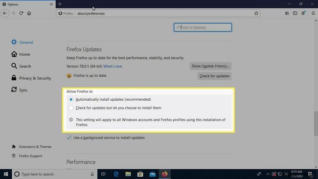 คำแนะนำในการกำหนดค่าการตั้งค่าการอัปเดตใน Mozilla Firefox