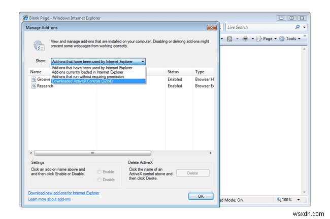 วิธีการลบตัวควบคุม ActiveX ของ Internet Explorer