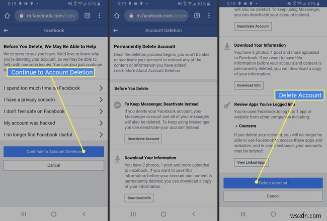 วิธีการลบบัญชี Facebook บน Android