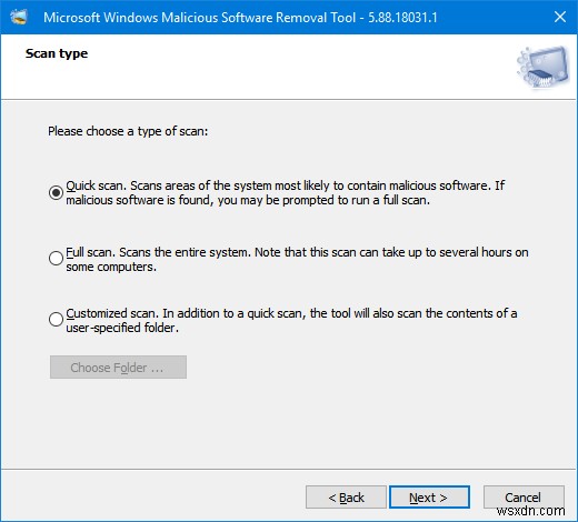 การใช้เครื่องมือลบซอฟต์แวร์ที่เป็นอันตราย (MRT.exe) บน Windows