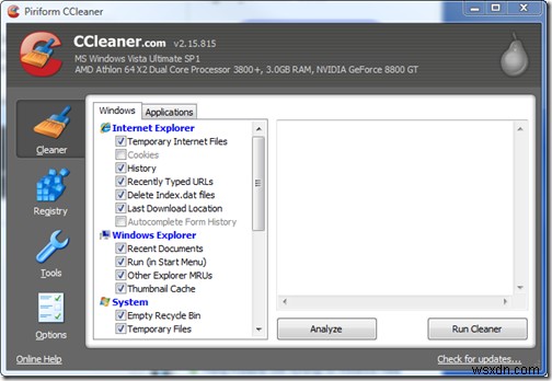 วิธีการล้าง Windows Vista อัตโนมัติด้วย CCleaner