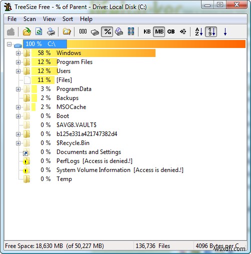 TreeSize Free ทำให้การวิเคราะห์พื้นที่ดิสก์เป็นเรื่องง่าย