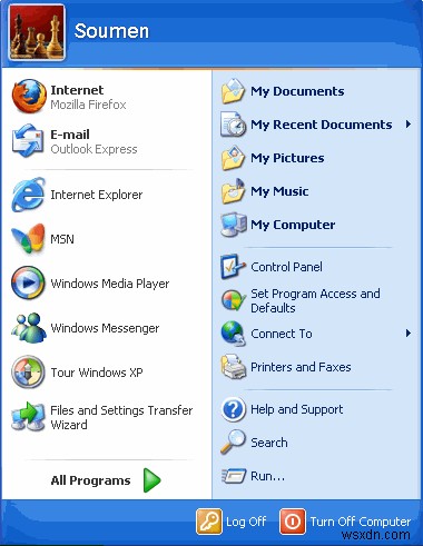 ตัวอย่าง:ลบชื่อผู้ใช้ออกจากเมนูเริ่มของ Windows XP