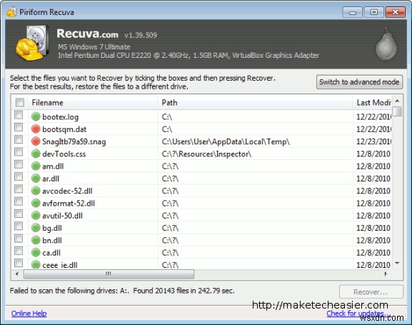 วิธีการคืนค่าไฟล์ที่ถูกลบโดยใช้ Recuva Portable ใน Windows 7