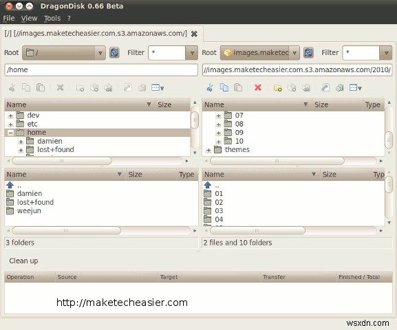 DragonDisk:ไคลเอ็นต์เดสก์ท็อป Amazon S3 ฟรีสำหรับ Linux และ Windows