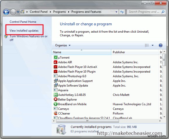 Snippet:วิธีถอนการติดตั้ง Internet Explorer 9 ใน Windows