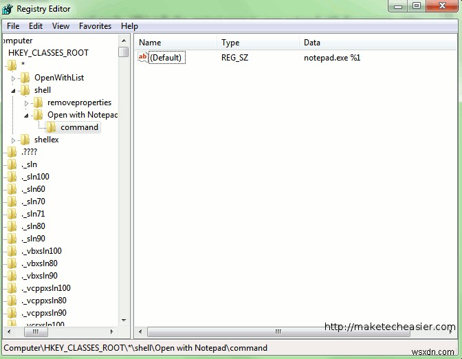 วิธีการใส่ “เปิดด้วย Notepad” ในทุกเมนูบริบทใน Windows 7