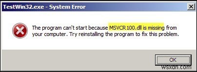 วิธีการแก้ไขข้อผิดพลาด  MSVCR100.dll Is Missing 