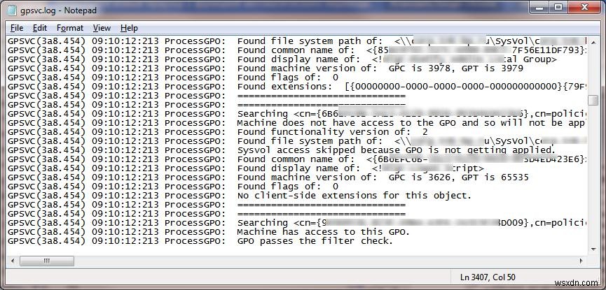 การบันทึก GPO โดยใช้ Gpsvc.log ใน Windows 7