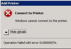 ข้อผิดพลาด 0x0000007e:Windows ไม่สามารถเชื่อมต่อกับเครื่องพิมพ์เครือข่าย การทำงานล้มเหลว